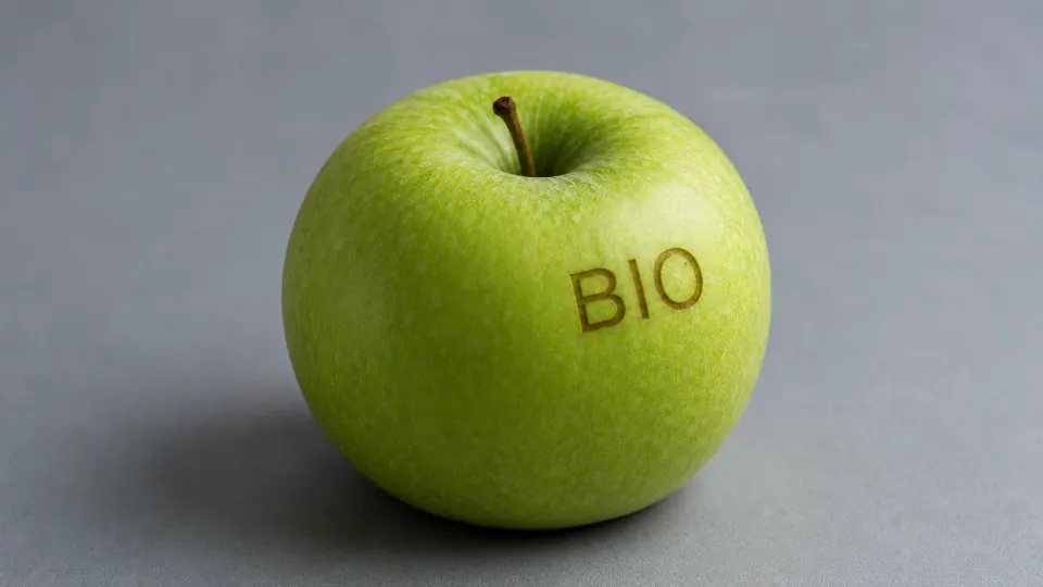Direct laser marking on the surface of a food product.
